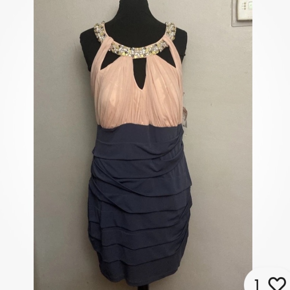 7-30 Deb Dress pink Gray Beaded Bodycon 2x Sexy Club Cocktail NWT